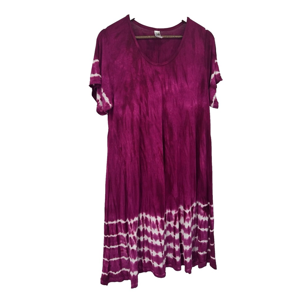 India Boutique Purple Tie Dye Dress Boho Cover Up beachy plus size festival 30"